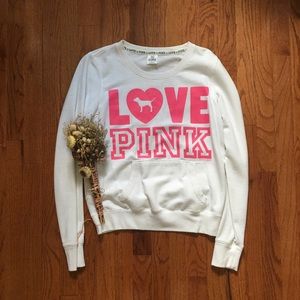VS PINK White Crew Neck Sweatshirt